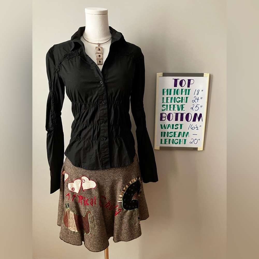 Desigual Embroidered Skirt and Matching Black Button Down Shirt